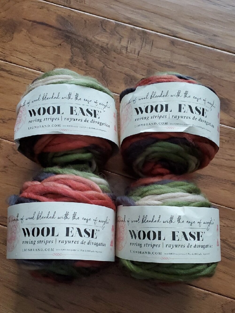 NWT Lion Brand Yarns Discontinued Wool Ease Roving Stripes Oak Bundle of 4